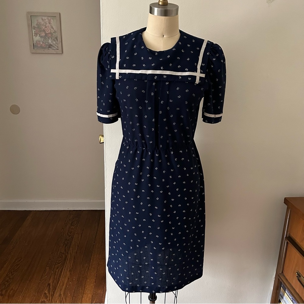 Vintage Navy Short Sleeve Printed Sailor Dress